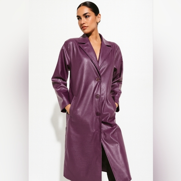 Suicide Squad Jackets & Blazers - Suicide Squad Pleather Croc Print Trench Coat Purple Medium